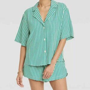 NWT Target A New Day Green Printed Button Down Camp Shirt 3X
